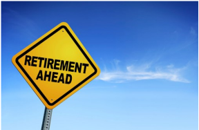 A yellow road sign reads "Retirement Ahead"
