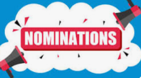 Megaphones with the word "Nominations"