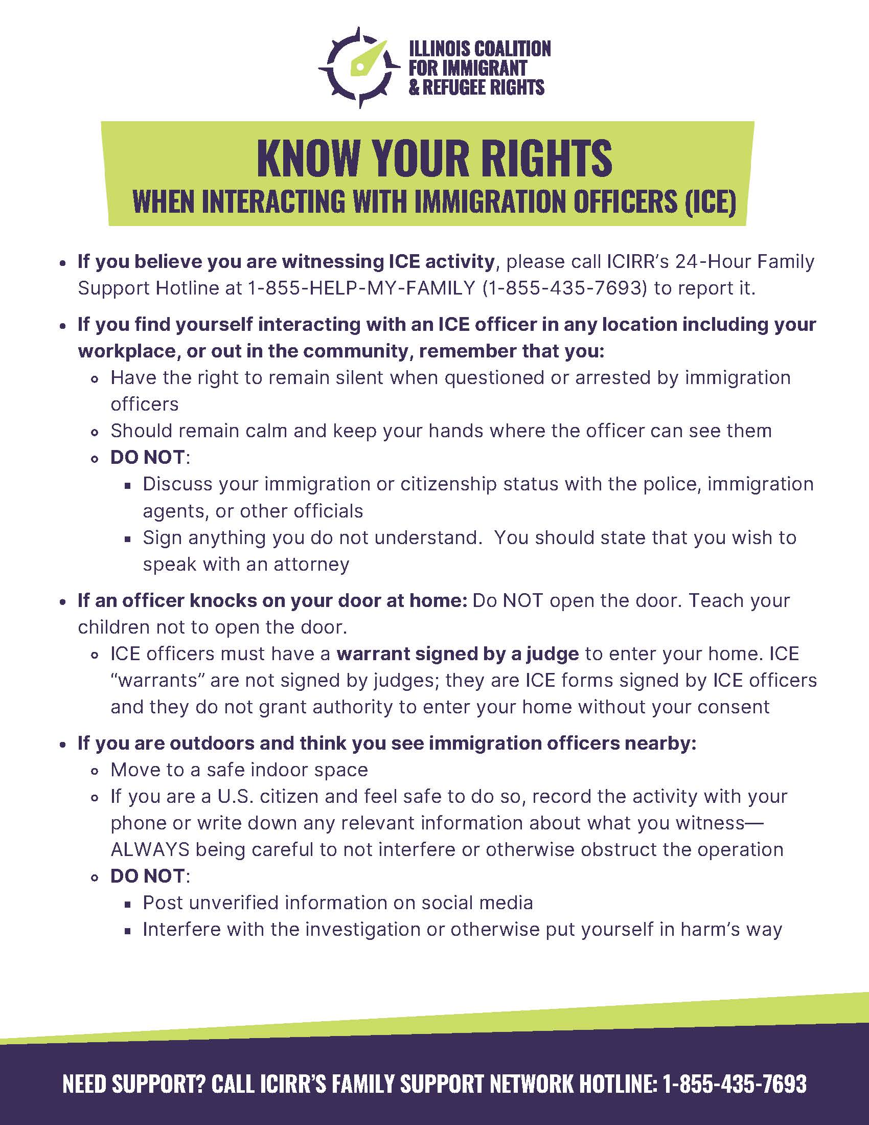 Flyer with Know your Rights