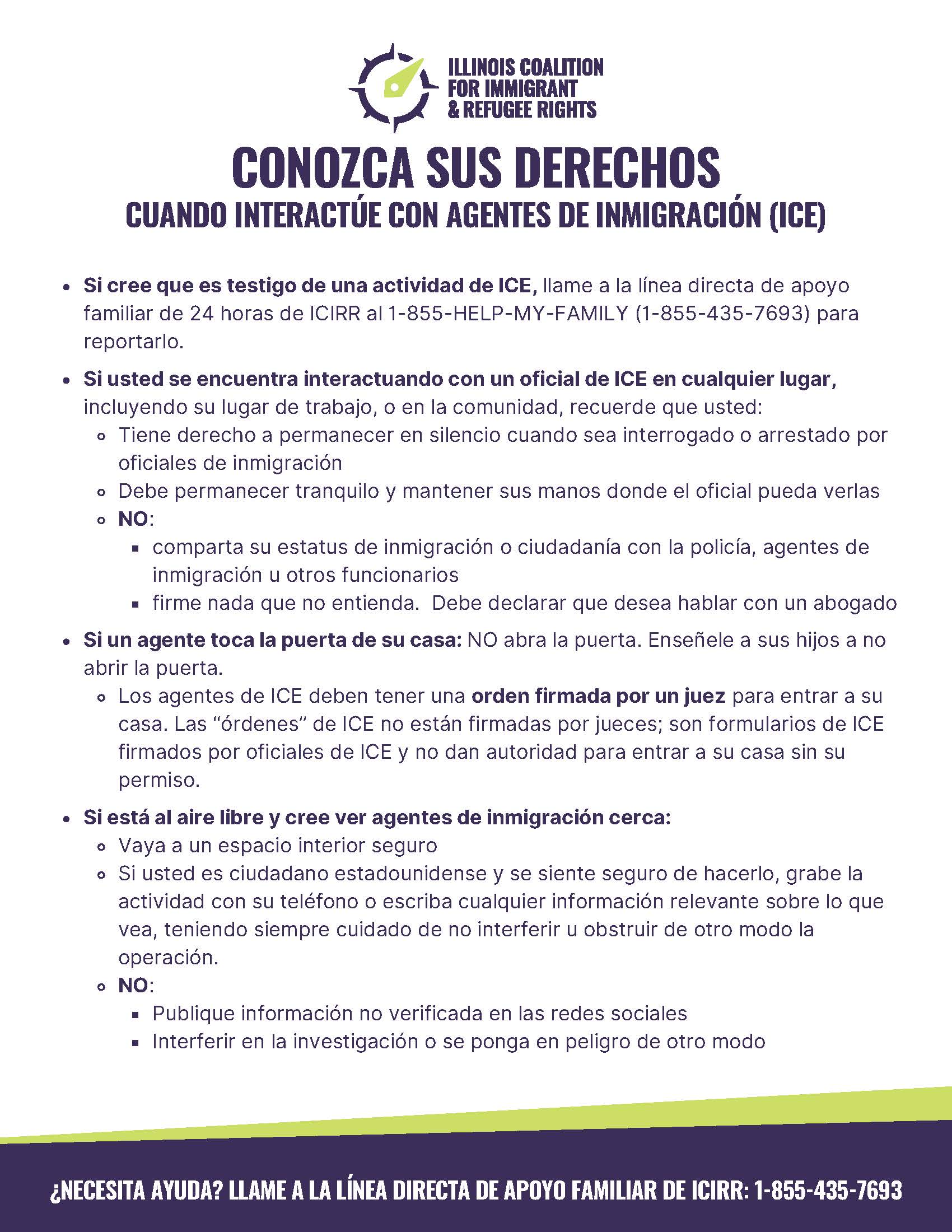 Spanish Know your Rights flyer